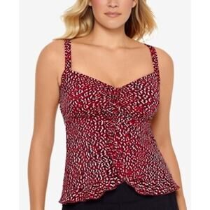 Swim Solutions Tankini Top Womens 8 Ruffle Red Resort Beach Swimsuit NEW